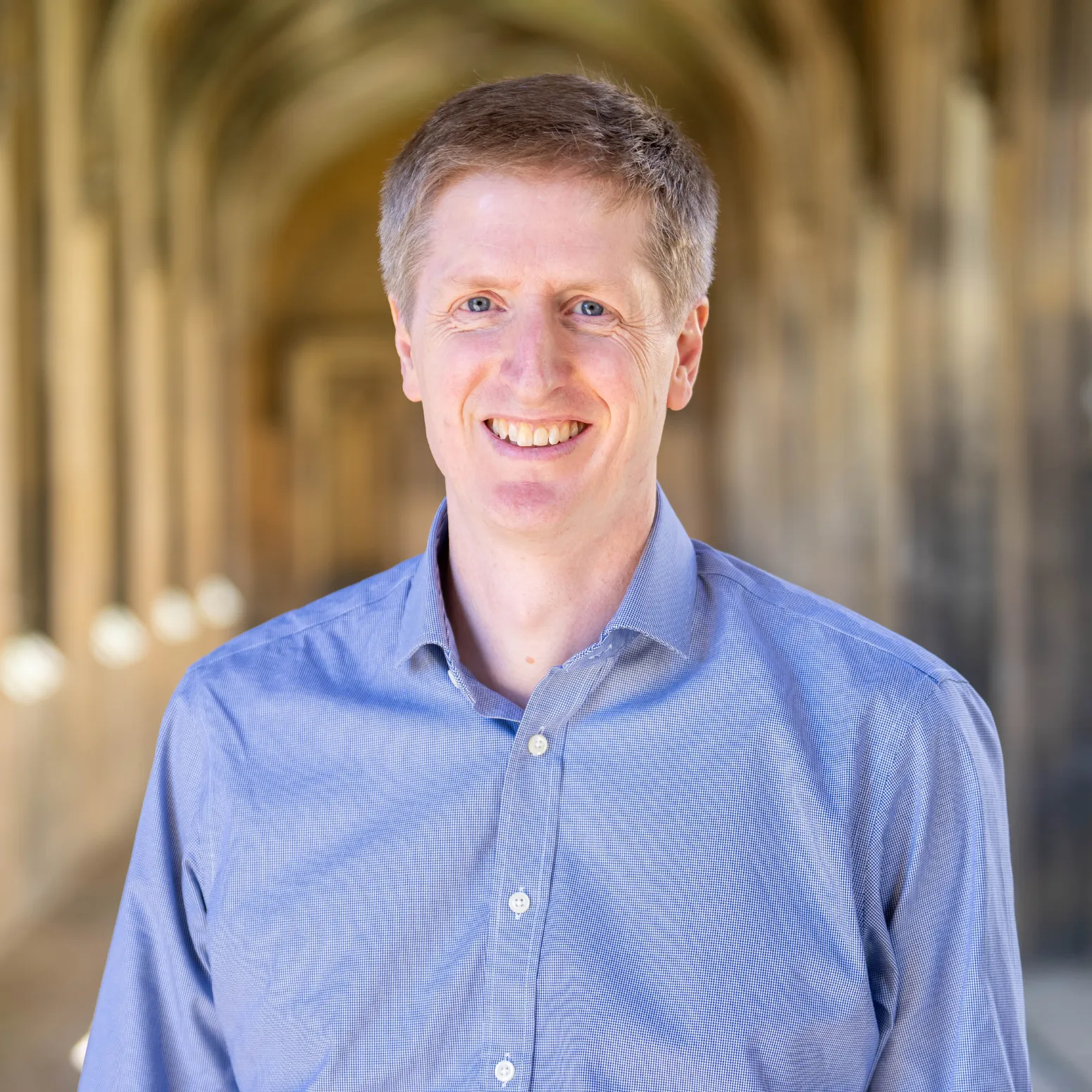 Professor Richard Samworth in The Cloisters at St John's College, Cambridge
