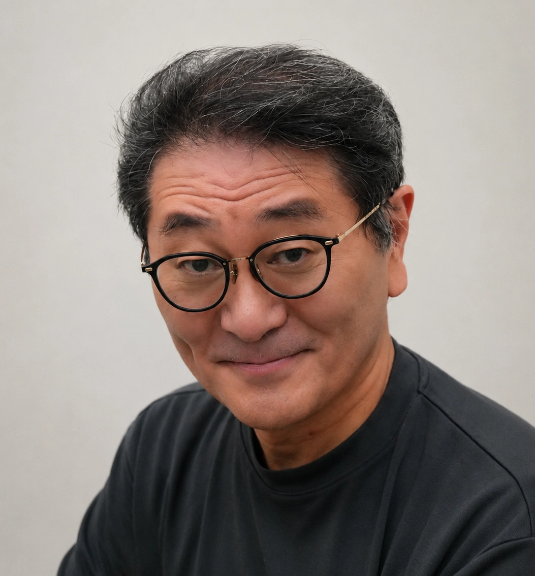 Professor Shosei Yoshida looks directly at the camera. He is wearing a black jumper and has round black rimmed glasses.