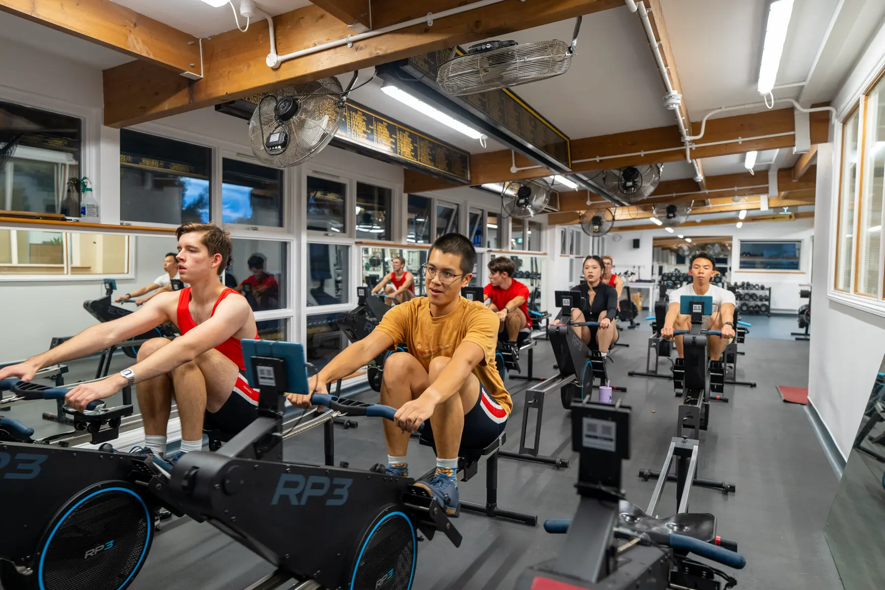 Students re using the ergs in the newly refurbished Boathouse