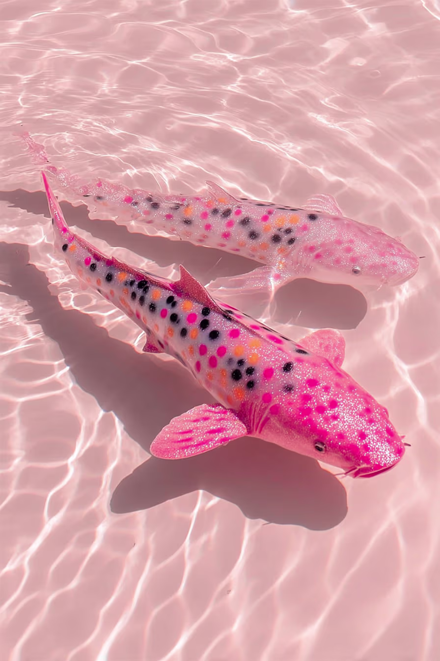 AI-generated pink koi fish by Kling