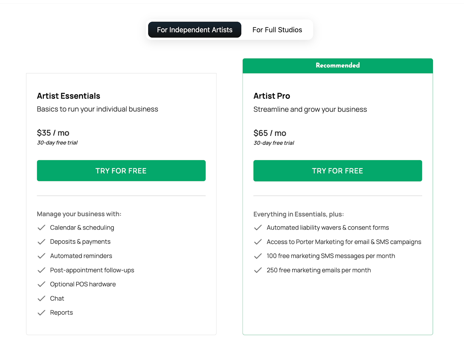 Porter pricing plans