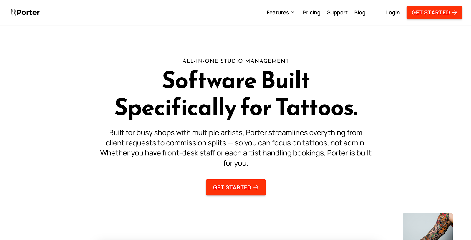 Porter tattoo studio management software