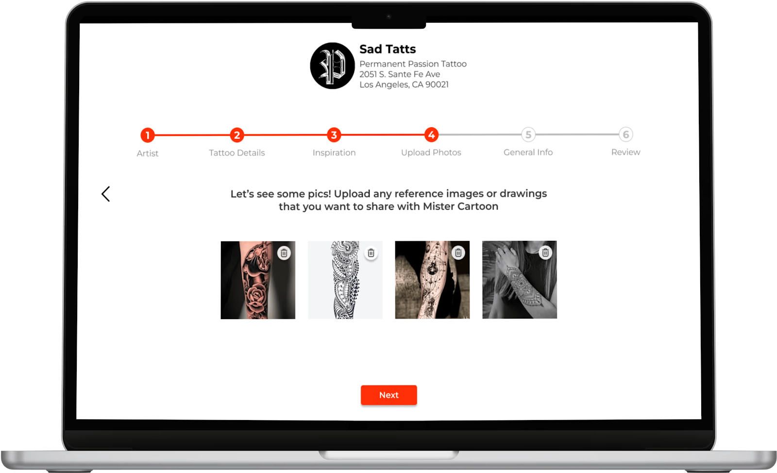 Porter customizable tattoo booking forms