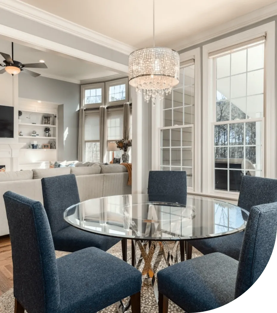 Inside of a home with a dining  table