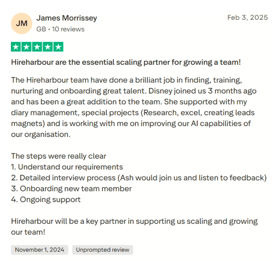 HireHarbour Trust Pilot Review 2