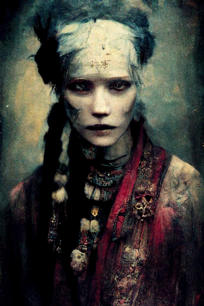 Midjourney prompt variations for image enhancement, featuring baba yaga by Paolo Roversi --v 3, exploring visual reinterpretation and glitch correction.