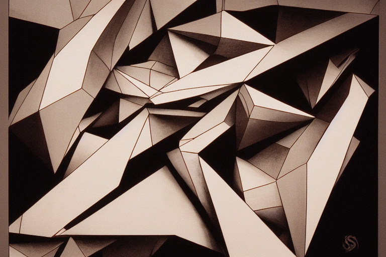 Midjourney prompt variations showcasing abstract geometric shapes with sharp angles and contrasting shadows, emphasizing image enhancement techniques.