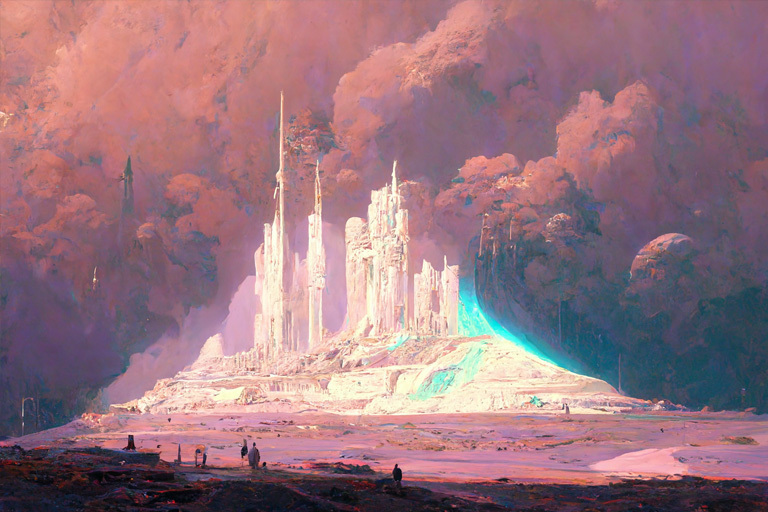 Midjourney prompt variations showcasing Remaster feature with --v3, enhancing visual reinterpretation of futuristic landscape.