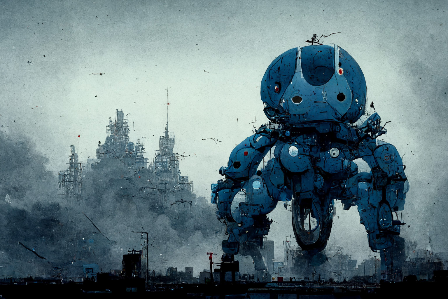 Tachikoma by Tsutomu Nihei, showcasing Midjourney prompt variations for image enhancement with --test --creative.