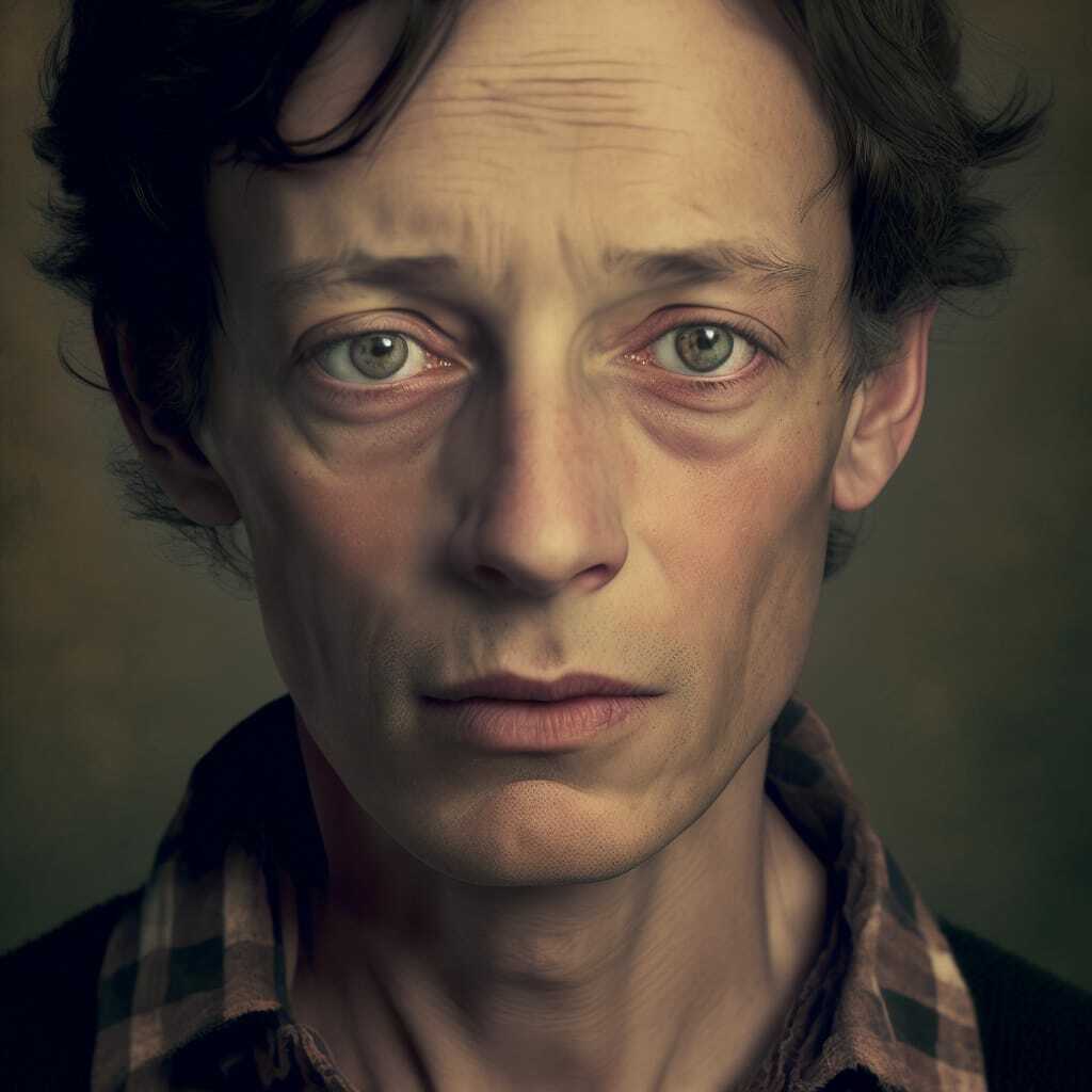 Midjourney prompt for generating young dramatic actor portrait, focusing on detail attention, composition, and AI image generation techniques.