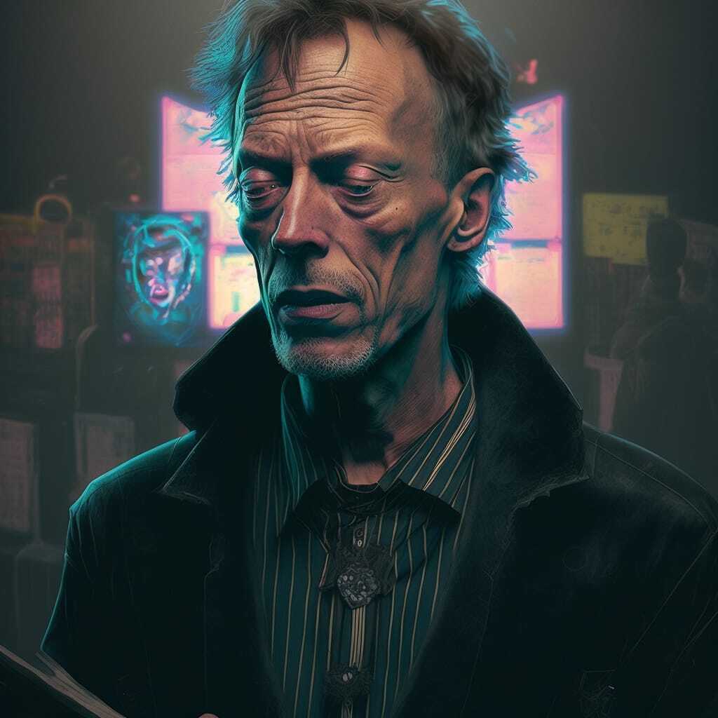 Cyberpunk preacher generated using Midjourney prompt techniques, showcasing detail attention, composition, and artist styles.