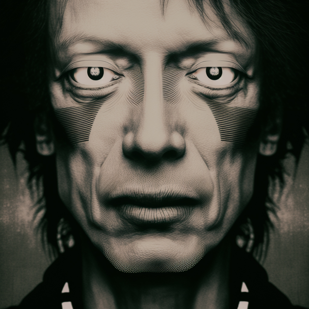 Midjourney prompt showcasing detailed AI-generated portrait with unique features, emphasizing prompt engineering and artistic styles.