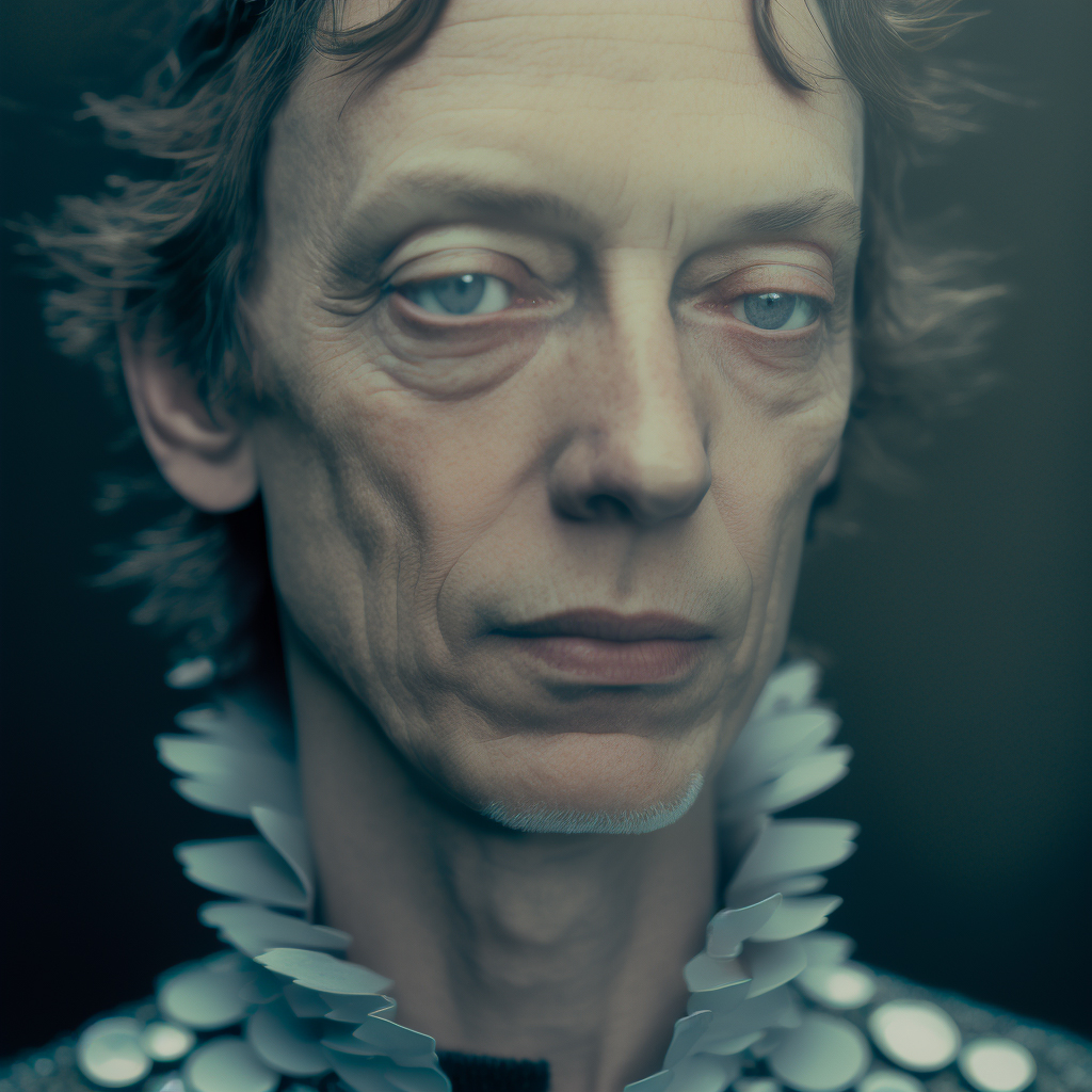Midjourney prompt showcasing detailed character design, emphasizing facial features, artistic style, and composition techniques in AI image generation.
