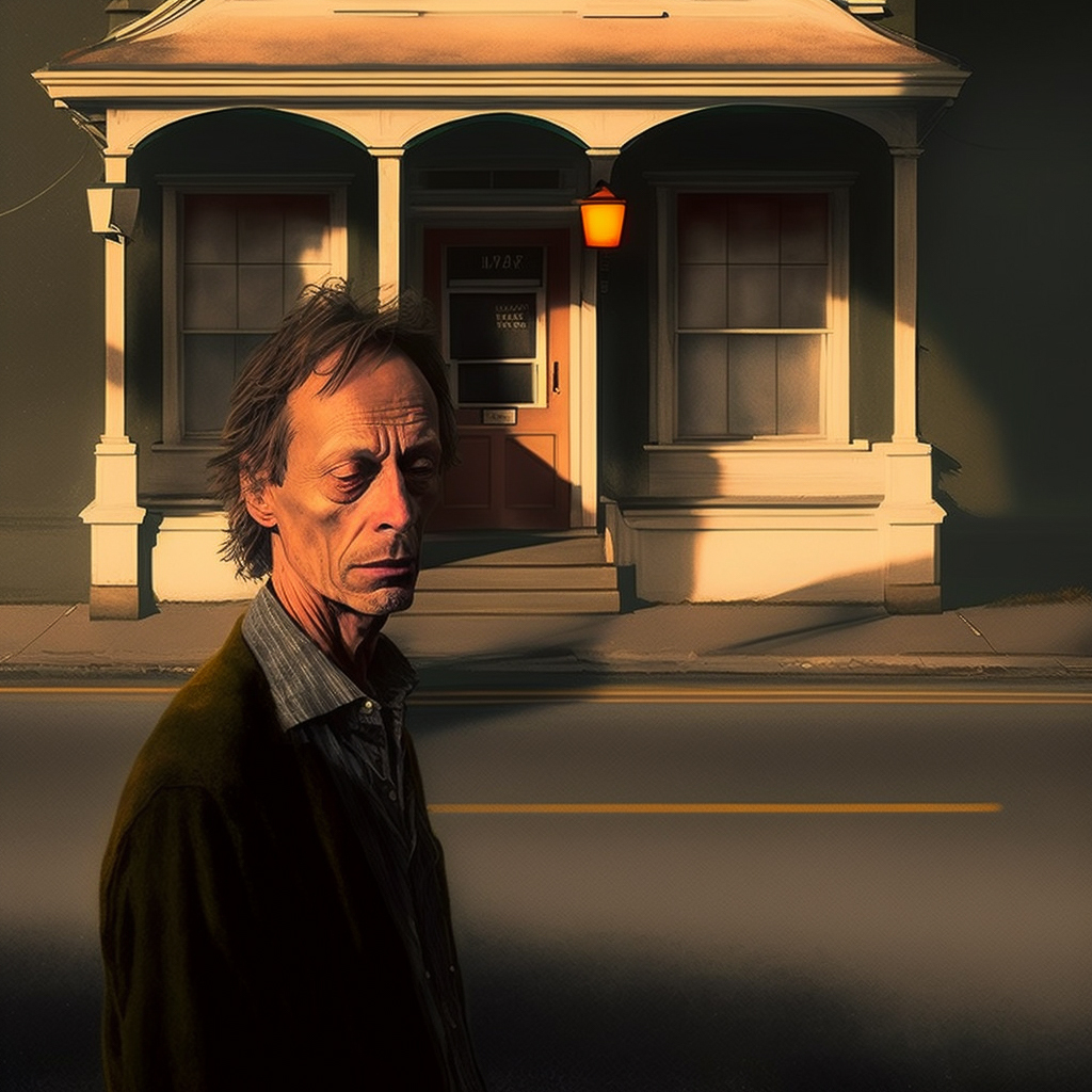 Midjourney prompt featuring Edward Hopper style, AI image generation, character detail, composition techniques, --v 4.