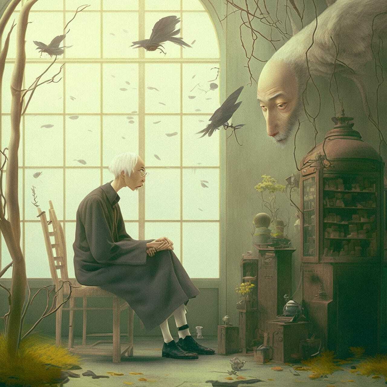 Midjourney prompt featuring character design, blending techniques, and artistic style by Hayao Miyazaki --v 4.