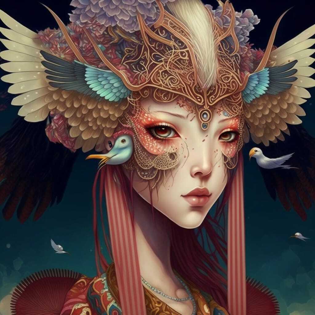 anime girl wearing intricate bird mask --v 4, Midjourney prompt engineering, artist styles, image generation techniques, detail attention, composition