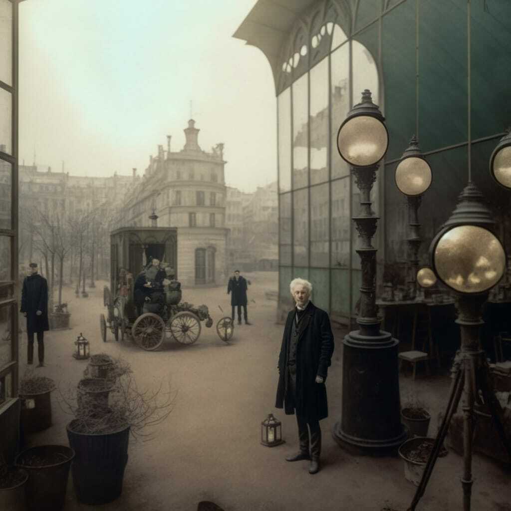 19th century photograph by George Melies --v 4, showcasing Midjourney prompt engineering, blending techniques, and AI image generation.
