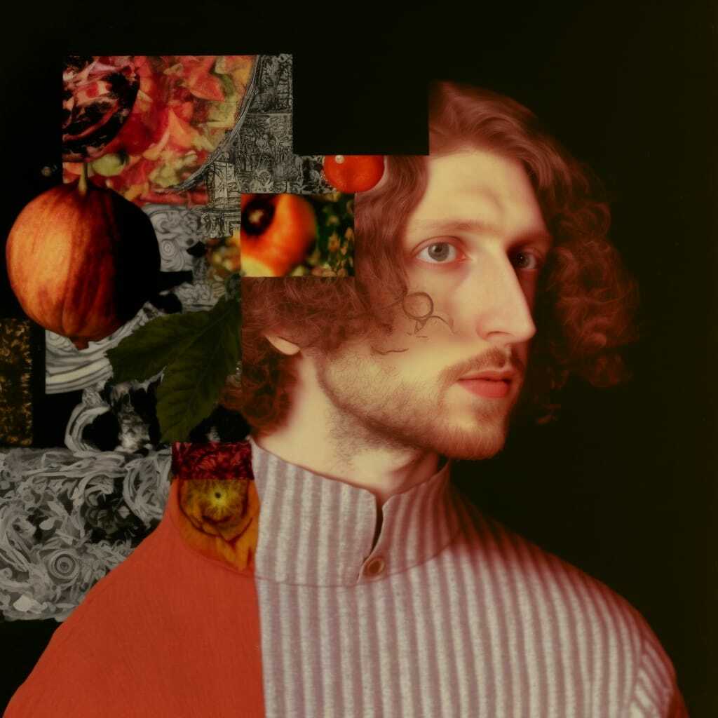 Collage of pomegranates and figure, Midjourney prompt engineering, blending techniques, artistic styles, photographic previsualization, Midjourney V4 --v 4.