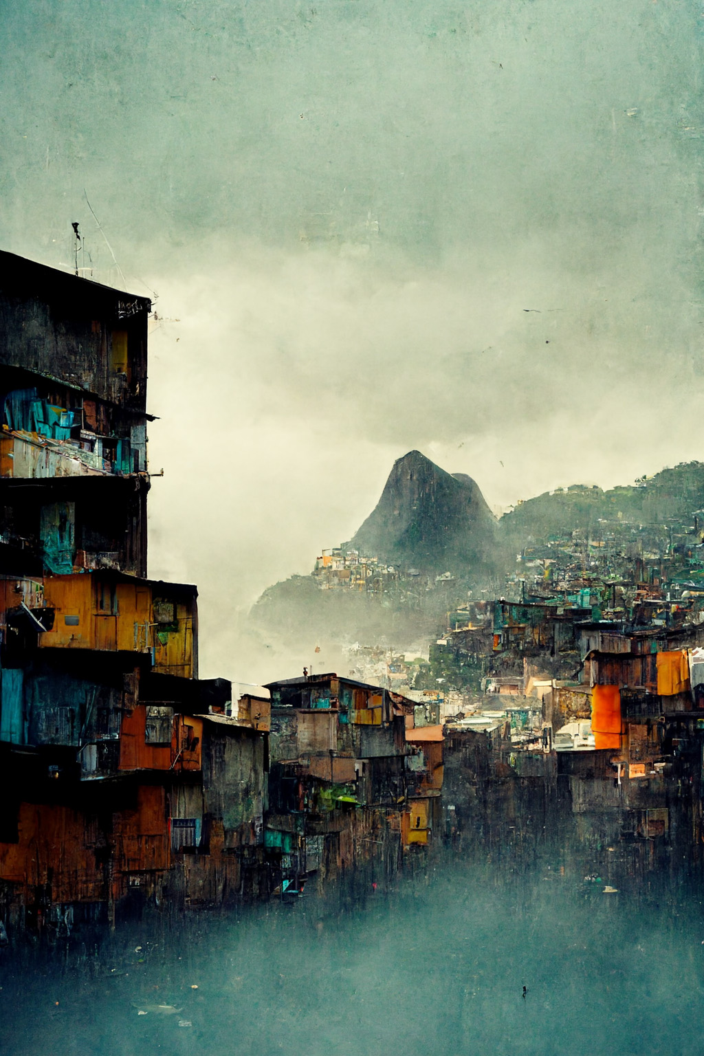 Midjourney prompt showcasing Rio de Janeiro favelas, V3, iterative image generation, style swaps, prompt engineering techniques.