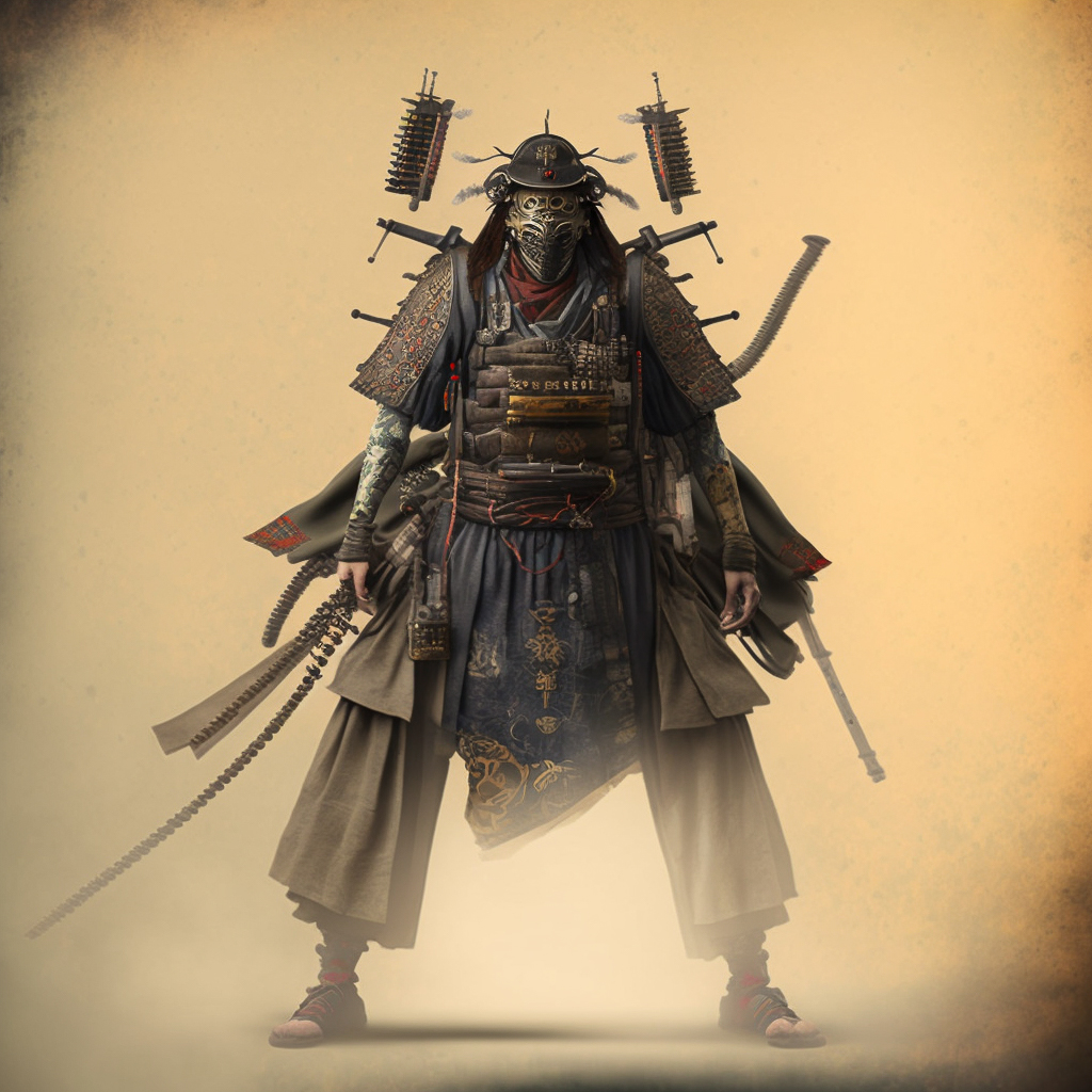 XIX century dieselpunk samurai in Midjourney, showcasing prompt engineering and style swap techniques, version 4.