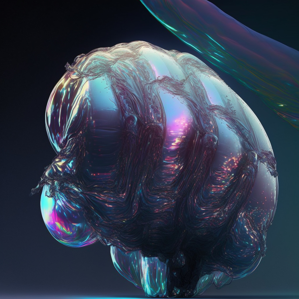 Midjourney prompt for oversized iridescent puffed up unibody --v 4, showcasing advanced image generation techniques and style swaps.
