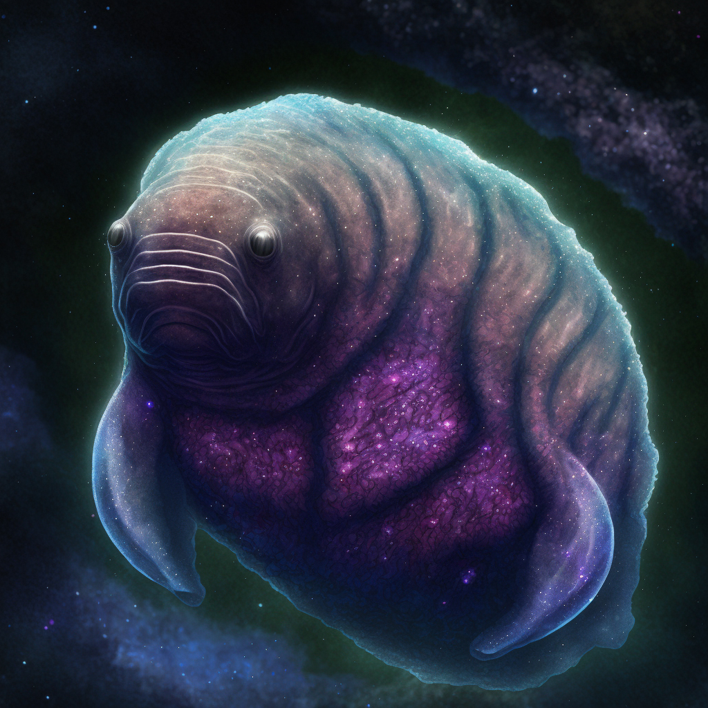 Iridescent space tardigrade generated with Midjourney prompt, showcasing V4 capabilities and style transformation techniques.