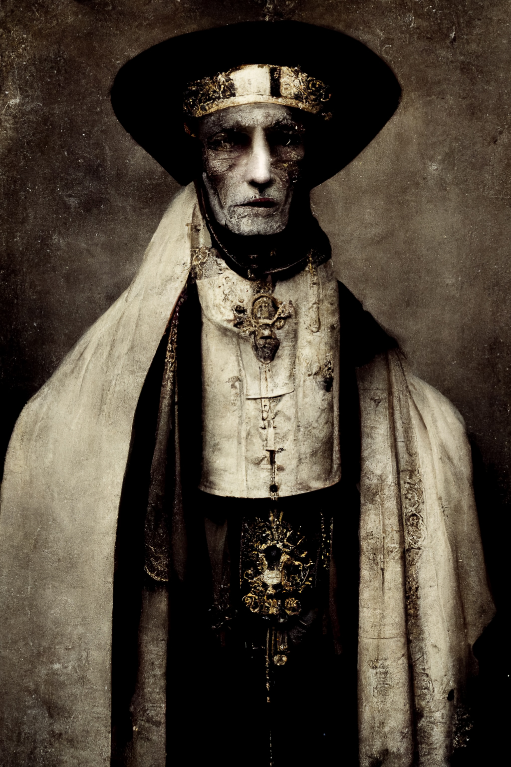 XIX century ancient man archbishop by Paolo Roversi, Midjourney prompt for V3 image generation.