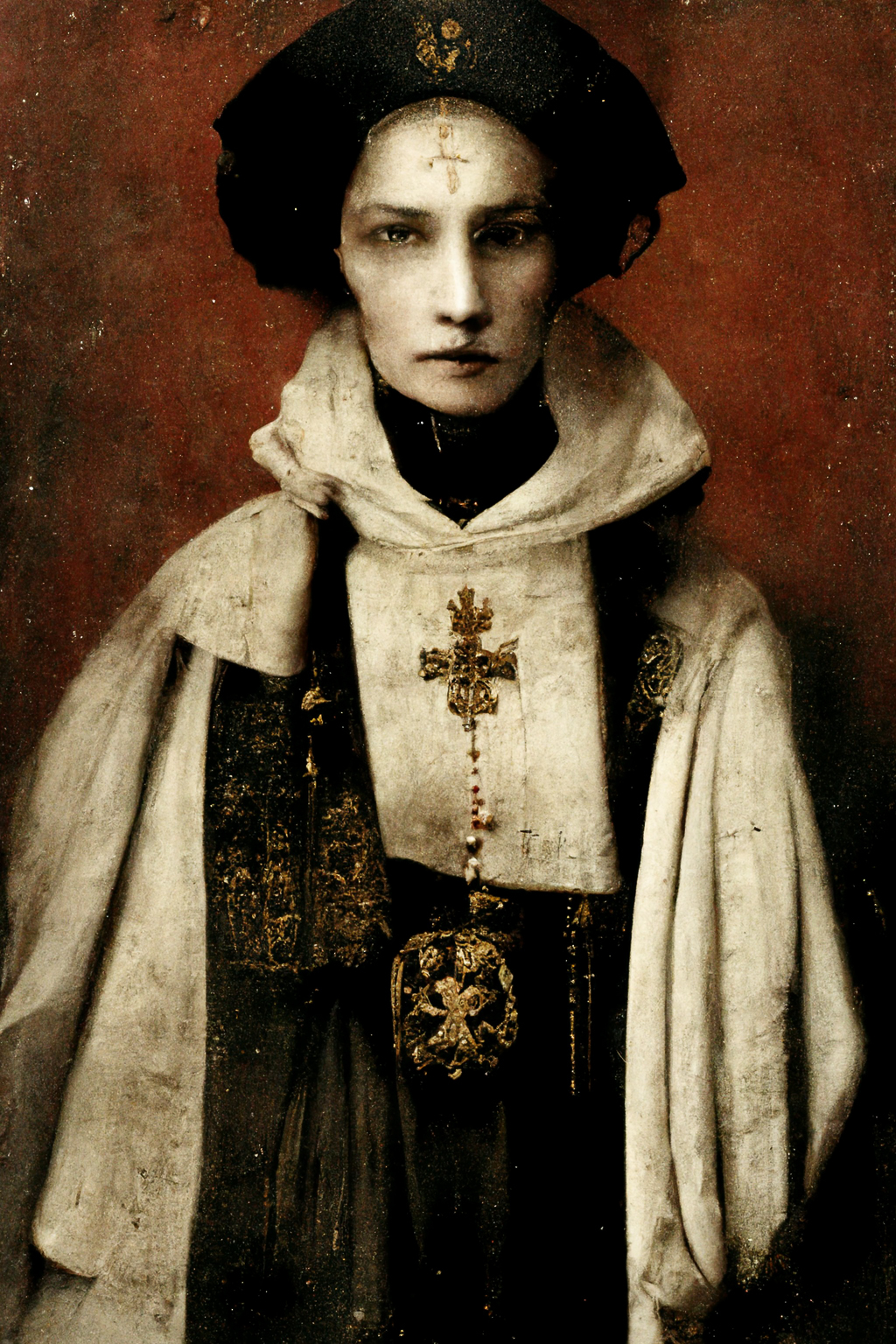 XIX century female archbishop by Paolo Roversi, Midjourney prompt for V3, style transfer, prompt engineering.