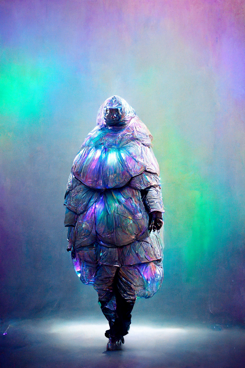 Oversized tardigrade costume by Yeezy, showcasing Midjourney prompt engineering in fashion design, V3 features, and style transformations.