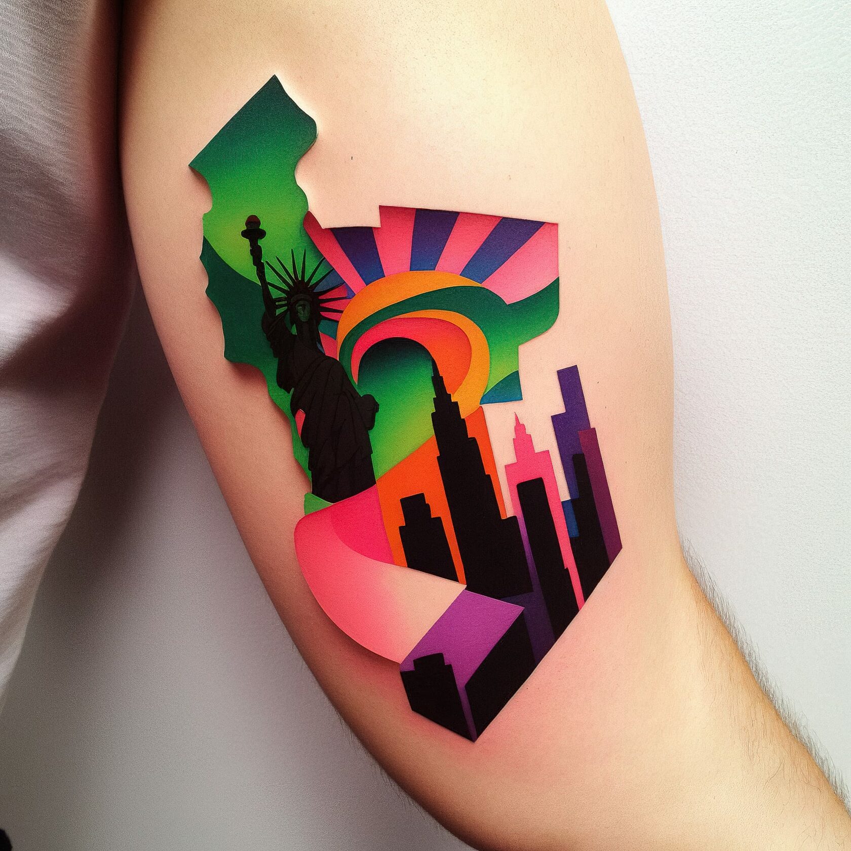 abstract New York-themed tattoo design inspired by Milton Glaser, showcasing Midjourney prompt techniques and artistic influences, version 4