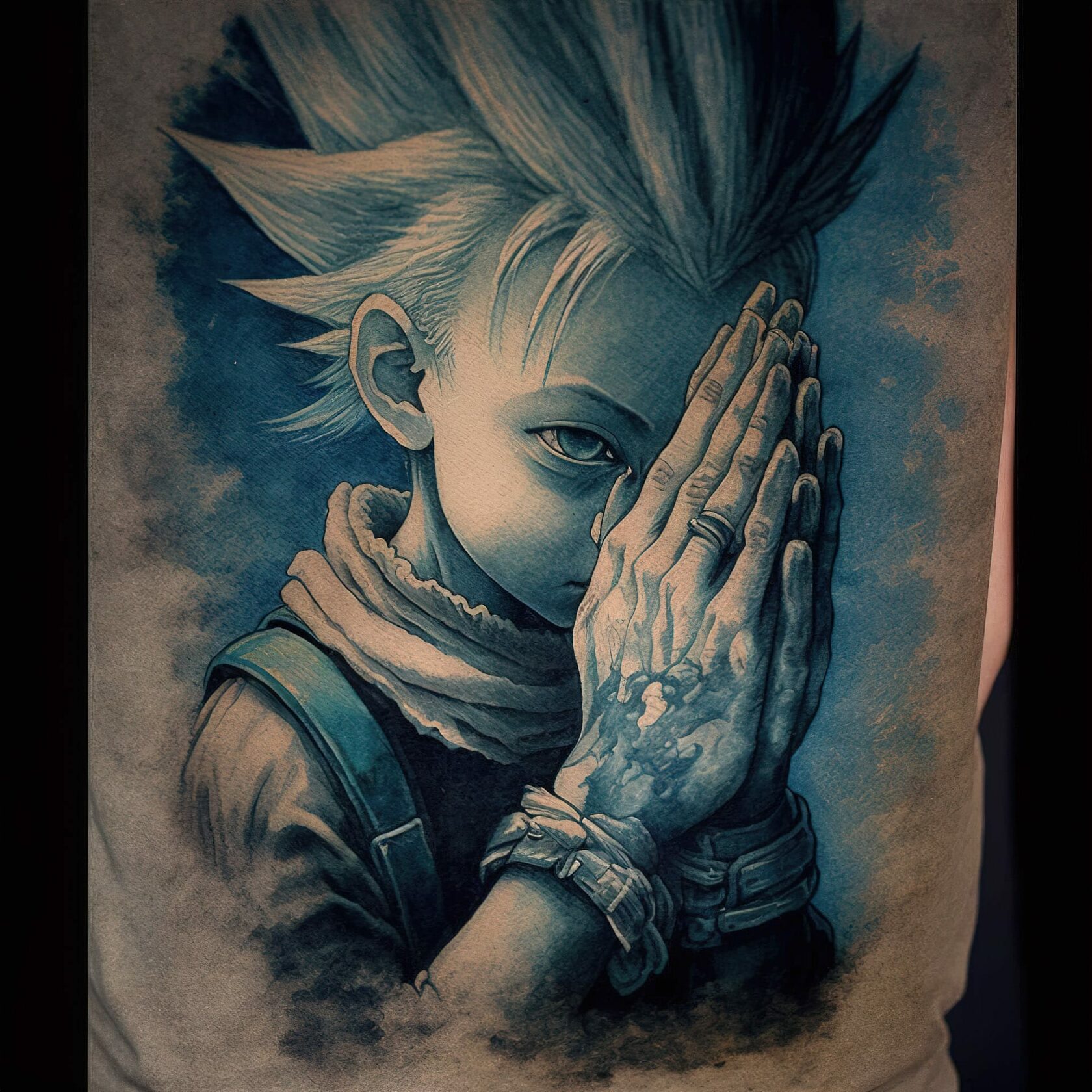 Anime style tattoo design showcasing Midjourney prompt techniques, featuring intricate details and artistic influences --v 4.