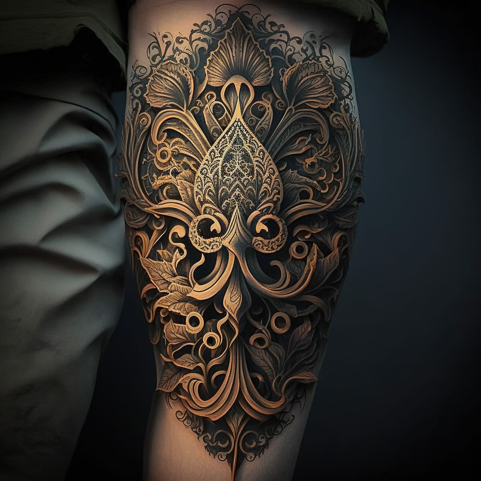 Ornamental tattoo design showcasing Midjourney prompt techniques, artistic influences, and intricate details inspired by Sailor Jerry.
