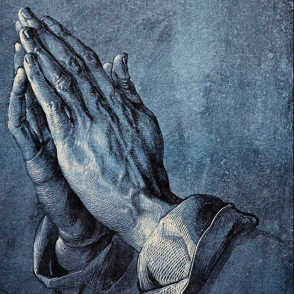 Praying hands illustration by Albrecht Dürer, showcasing prompt engineering techniques in Midjourney for tattoo design.