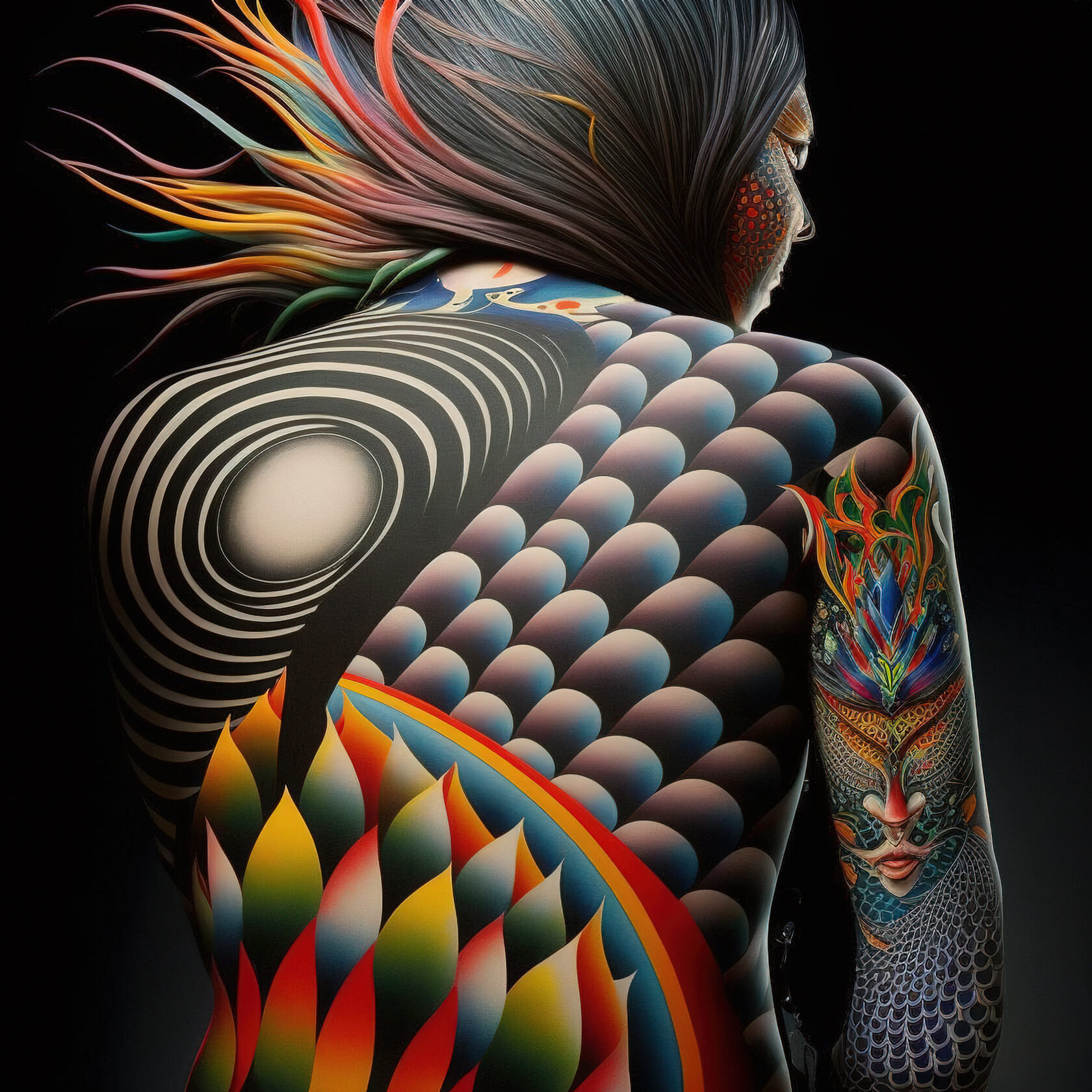 Tattoo design featuring vibrant colors and intricate patterns, inspired by Sailor Jerry, created using Midjourney prompt techniques --v 4