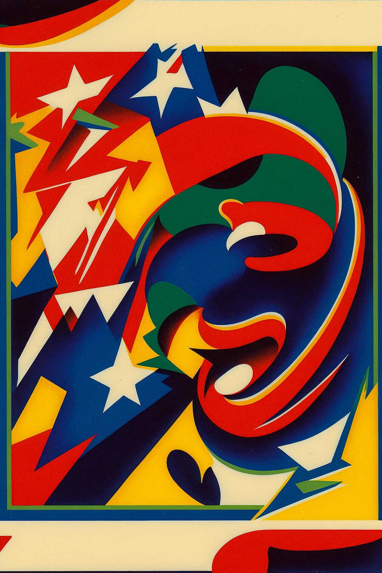 Abstract artwork by Franz Marc showcasing vibrant colors and shapes, illustrating Midjourney prompt techniques for holiday postcard generation.