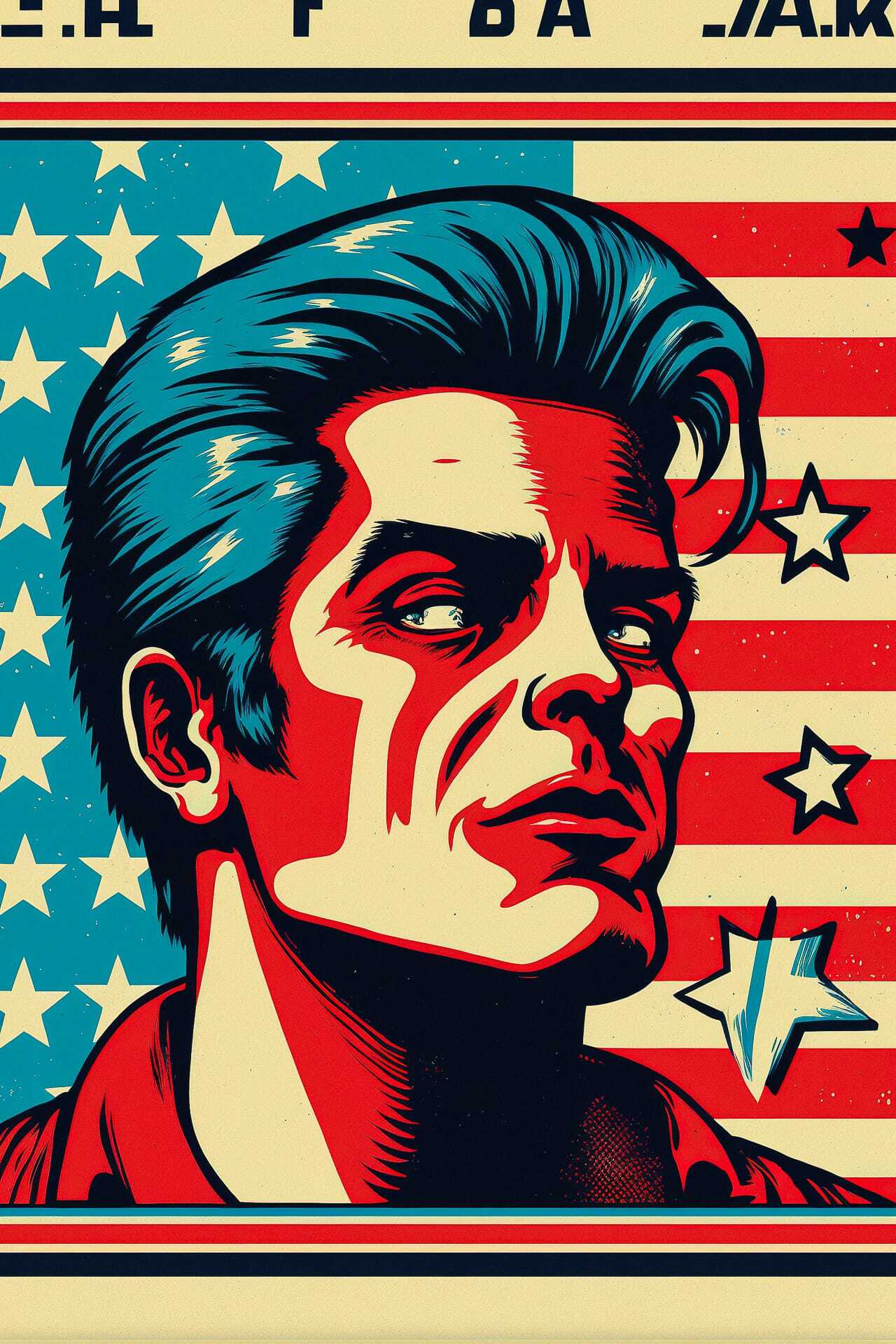 Midjourney prompt for patriotic art style featuring bold colors and graphic design elements.