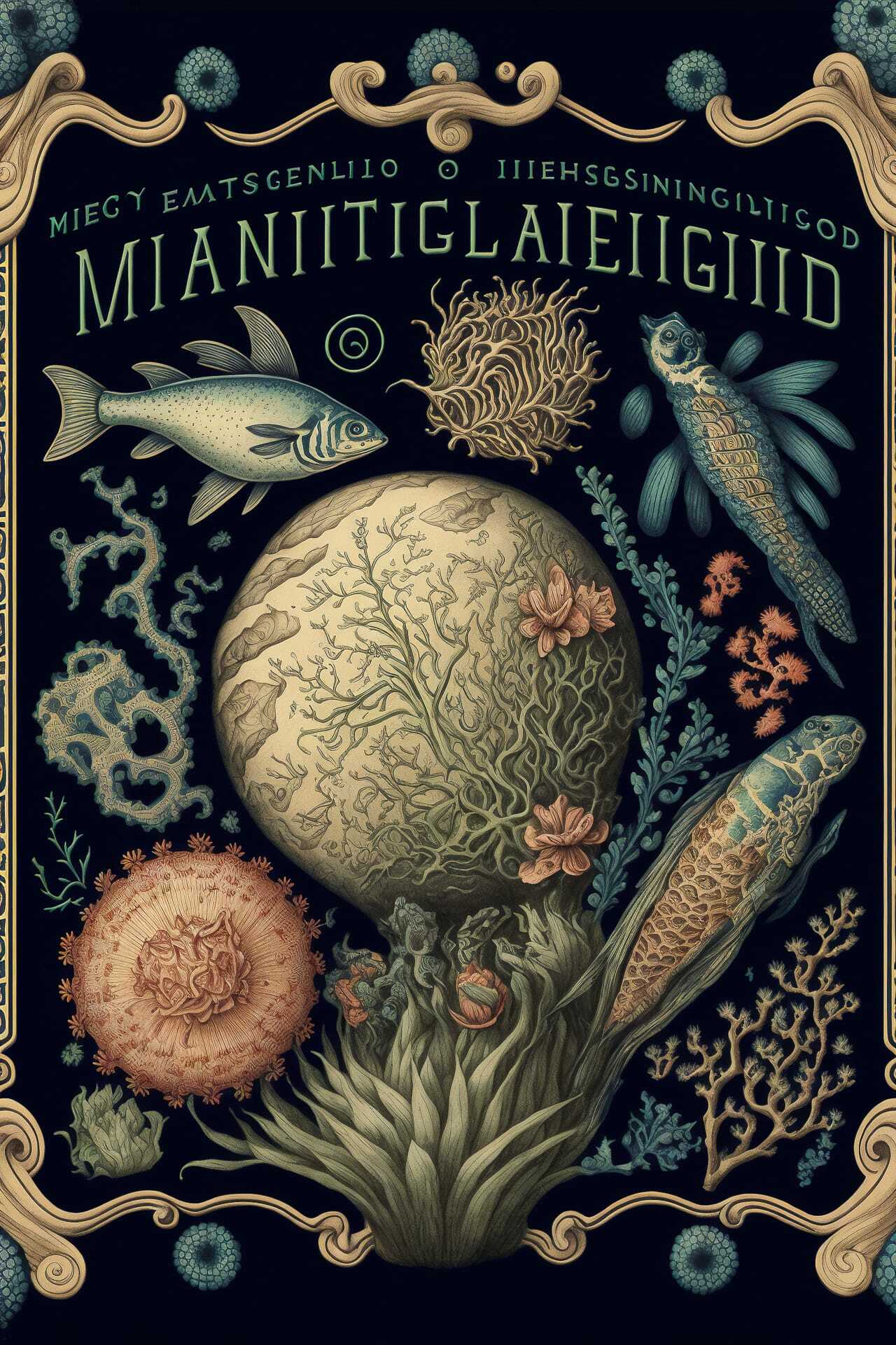 Marine Biologist Day postcard by Ernst Haeckel using Midjourney prompt techniques --ar 2:3 --v 4