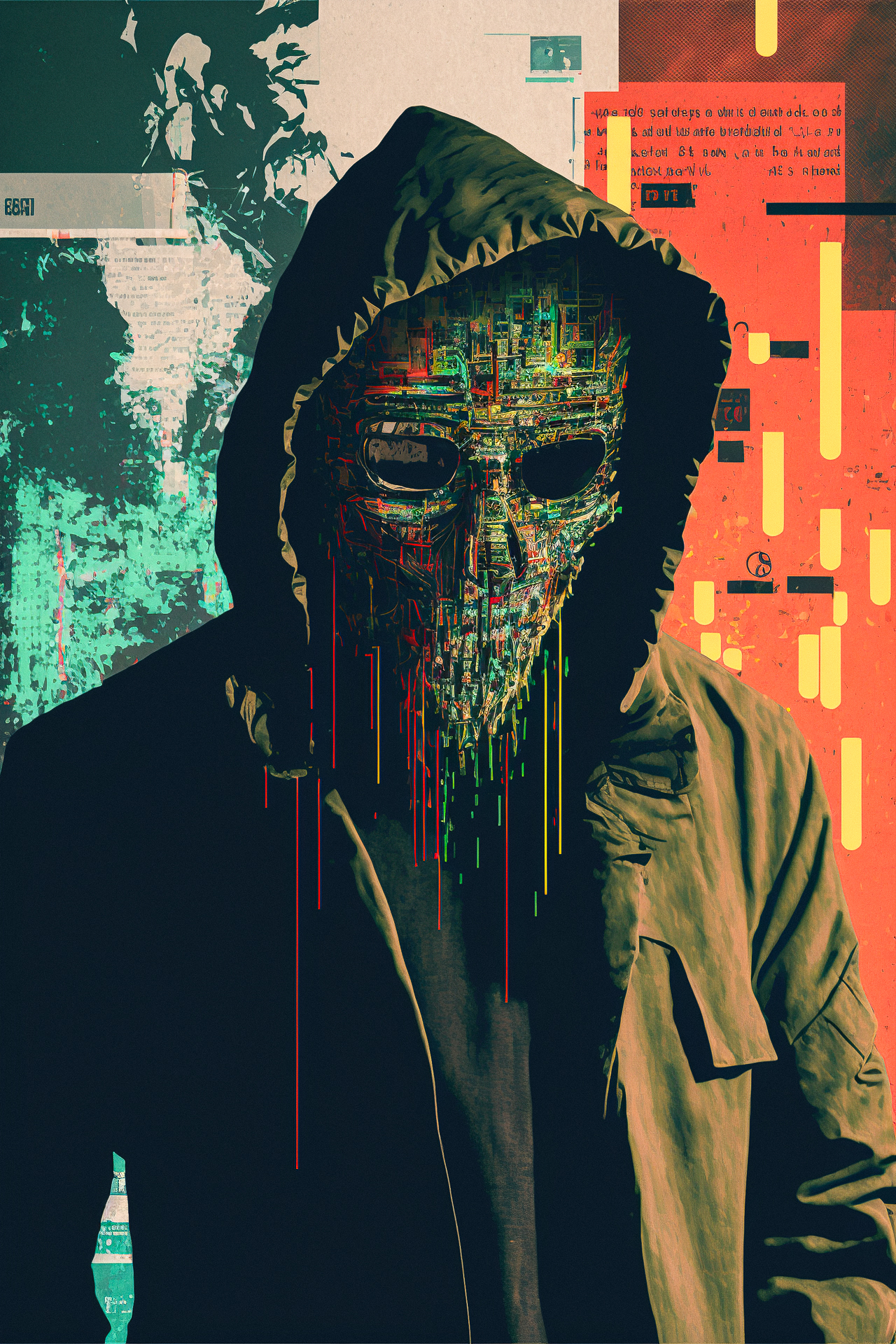 Glitch art representation of hacker for Midjourney prompt generation. Techniques for digital art styles and customization.