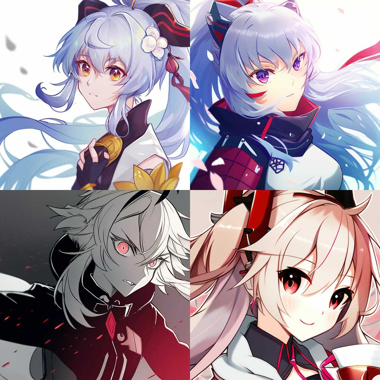 Anime style --niji showcasing diverse characters, emphasizing Midjourney prompt engineering for dynamic compositions and character-focused designs.