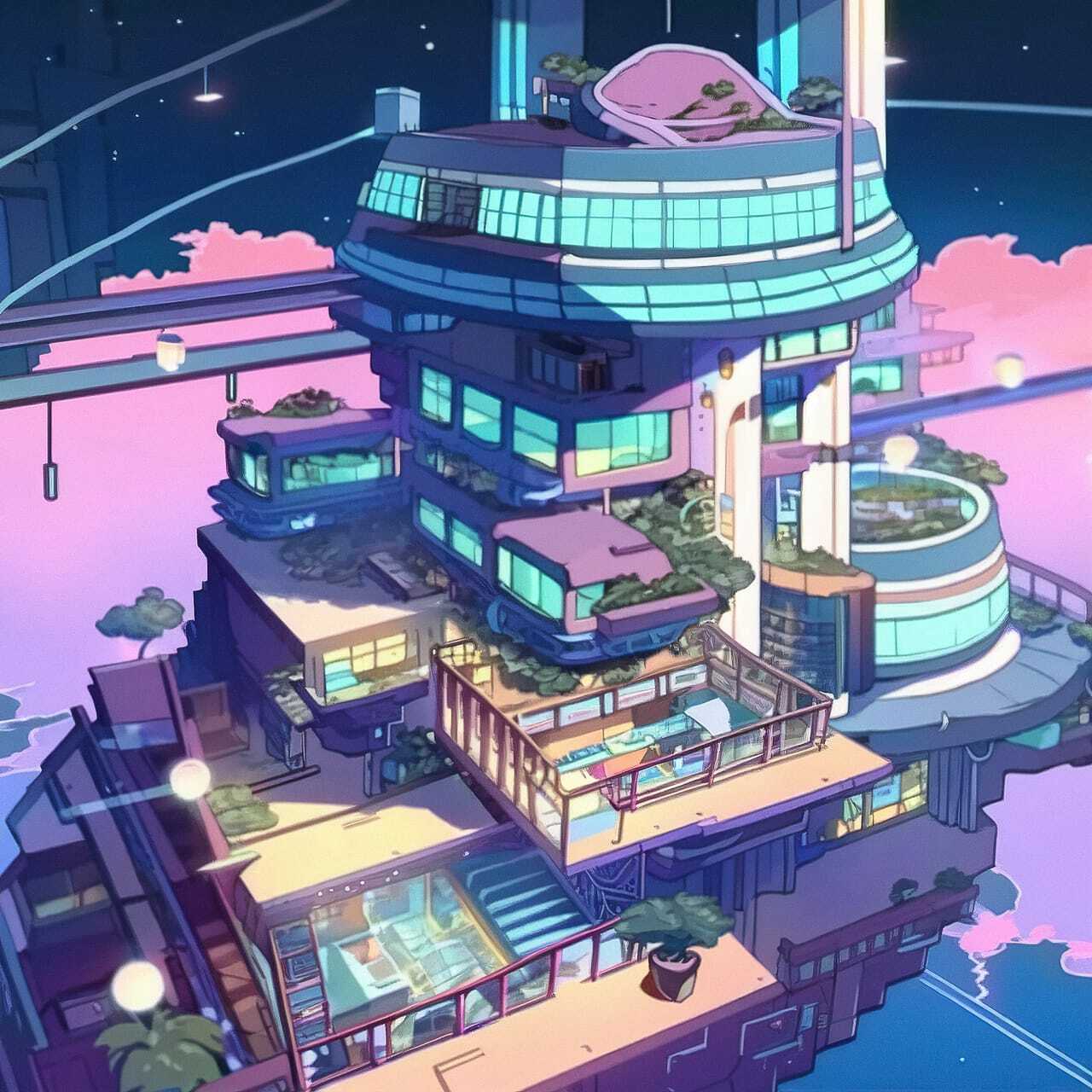 Bioarchitecture concept featuring futuristic building design, showcasing Midjourney prompt engineering for anime styles.