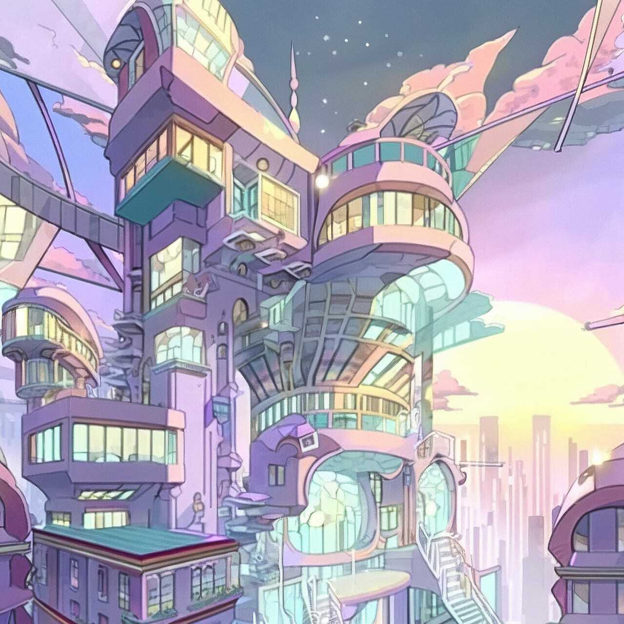 Bioarchitecture concept featuring futuristic structures, showcasing Midjourney prompt engineering for anime styles.