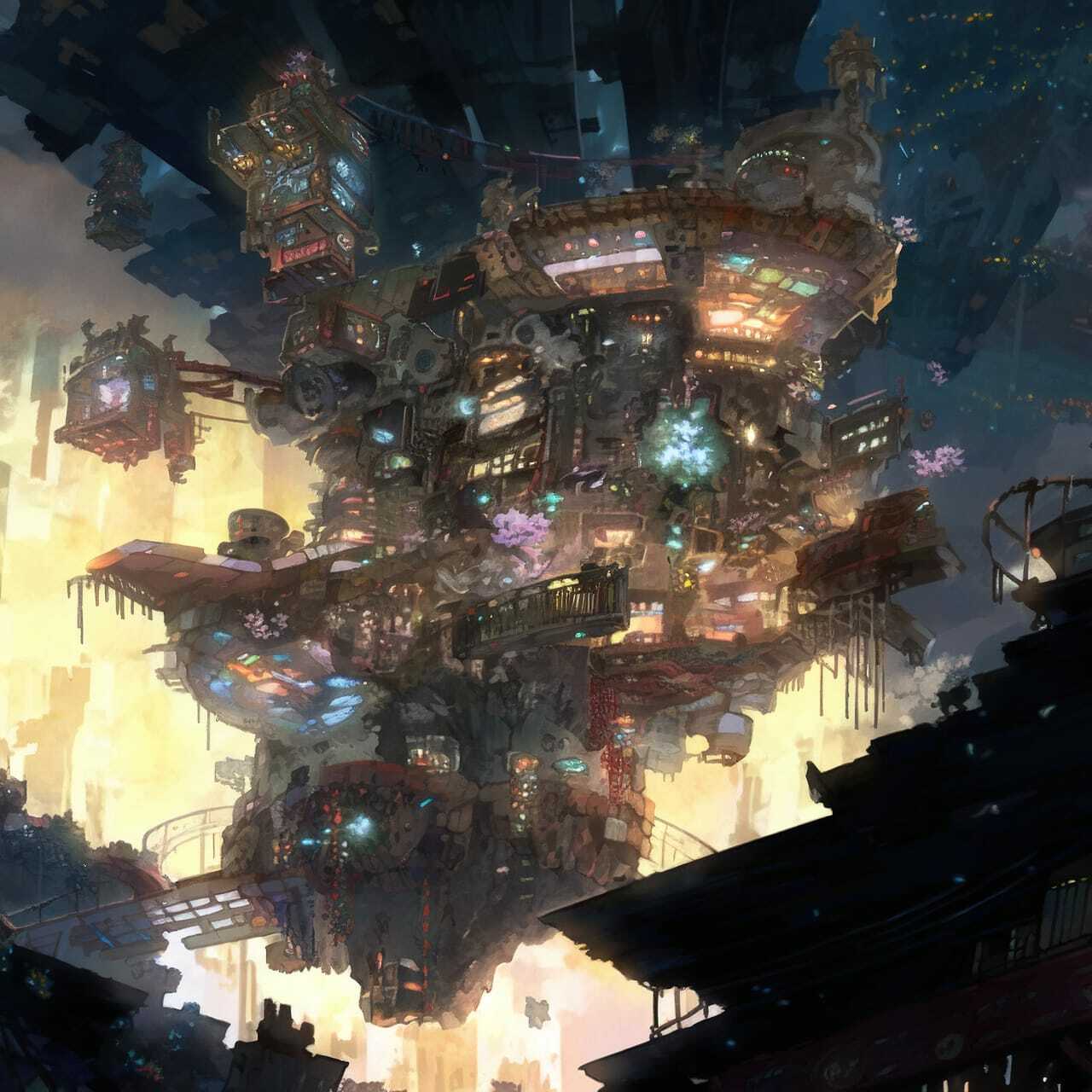 Bioarchitecture concept art showcasing Midjourney prompt for dynamic, futuristic structures in anime style.