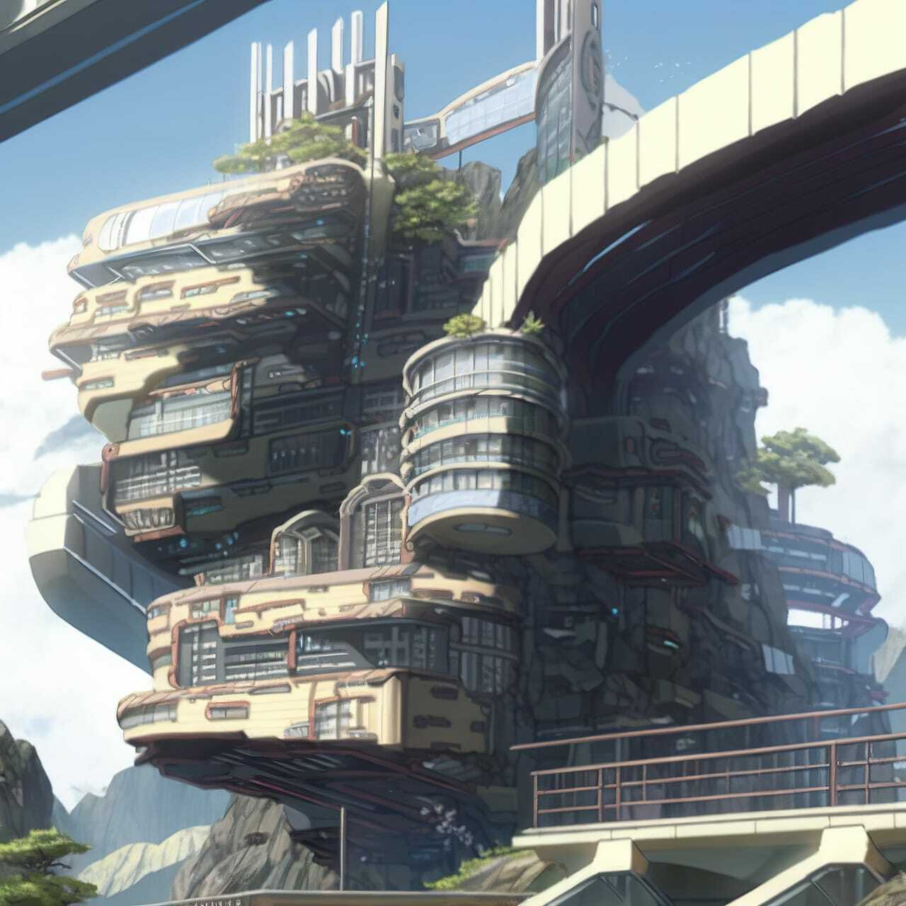 Midjourney prompt showcasing bioarchitecture with futuristic design elements and integrated nature.