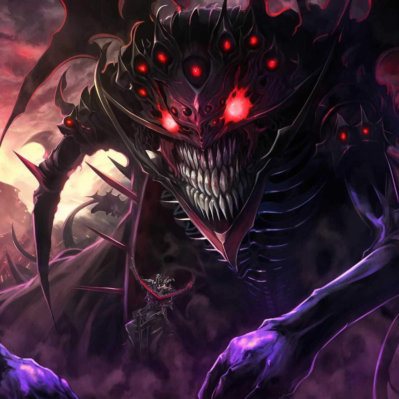 Chernobog character design in Midjourney --niji, showcasing dark anime style, dynamic composition, effective prompt engineering.