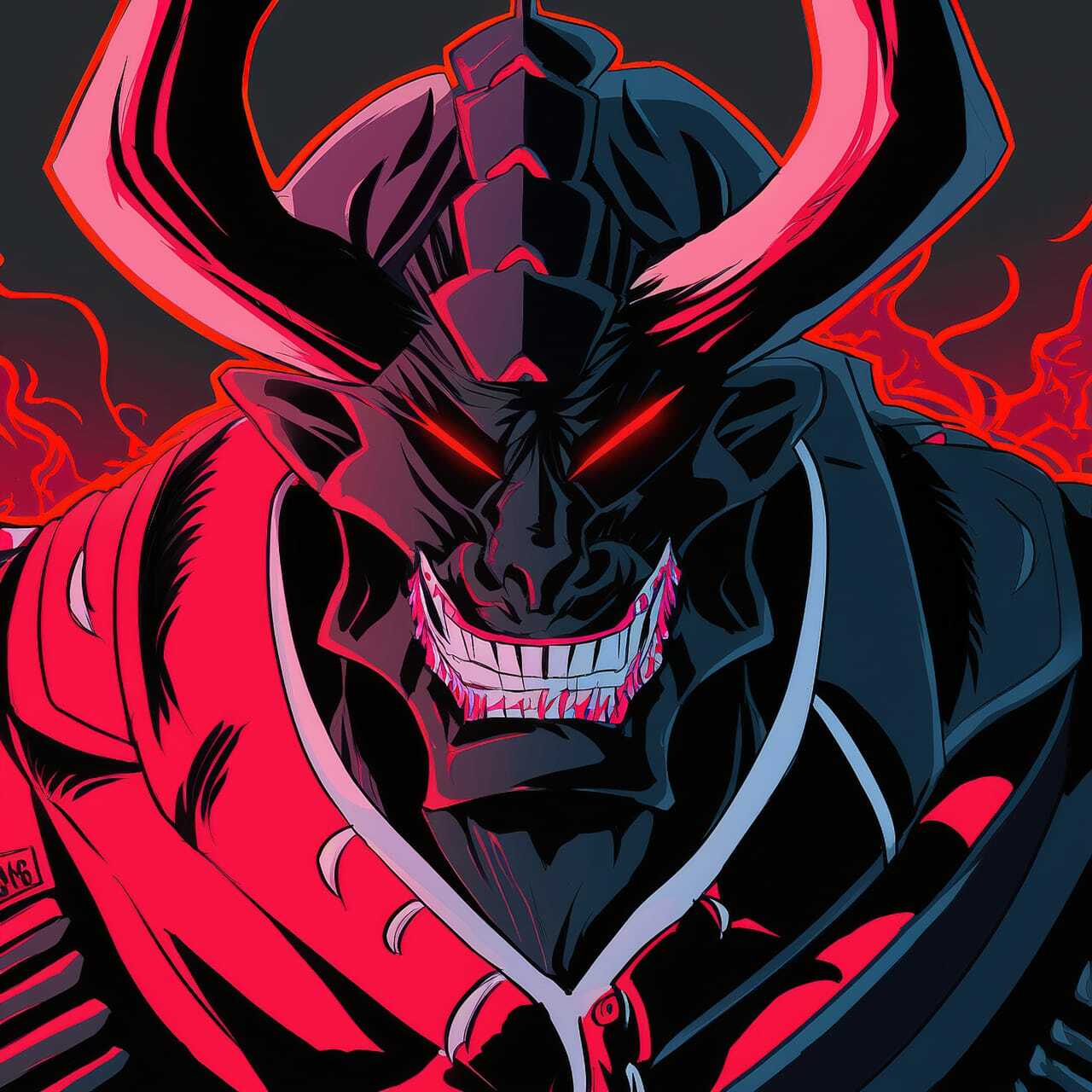 Chernobog character design in anime style, showcasing Midjourney prompt engineering for dynamic compositions.