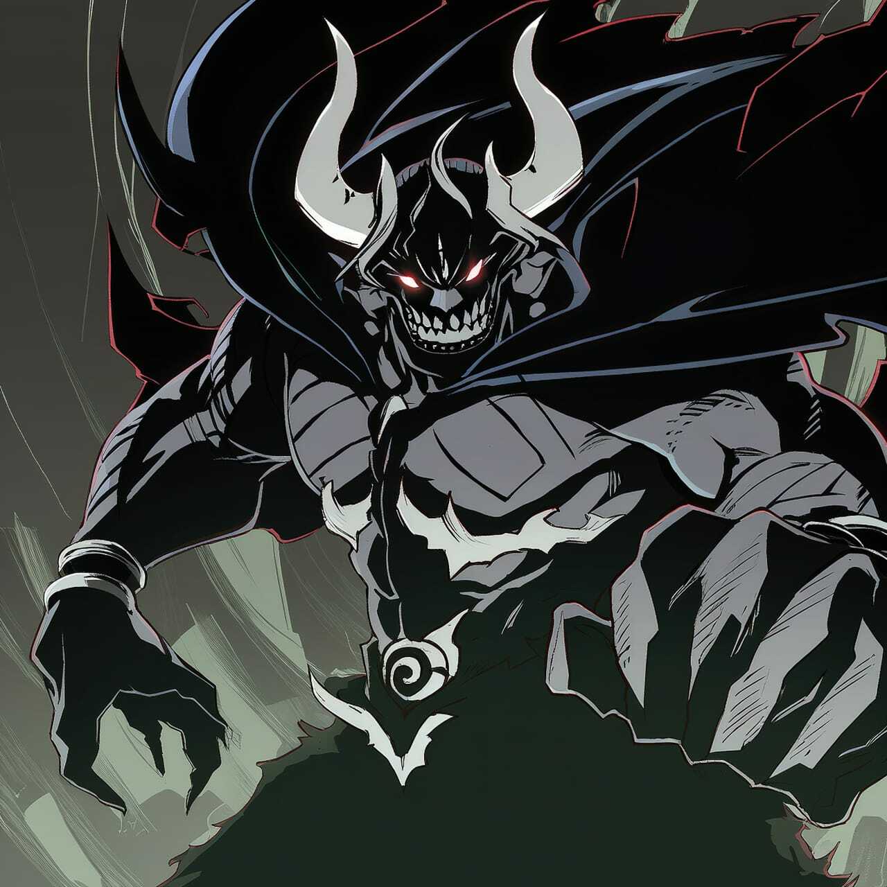 Chernobog character design showcasing Midjourney prompt engineering for anime styles, emphasizing dynamic composition and character focus.