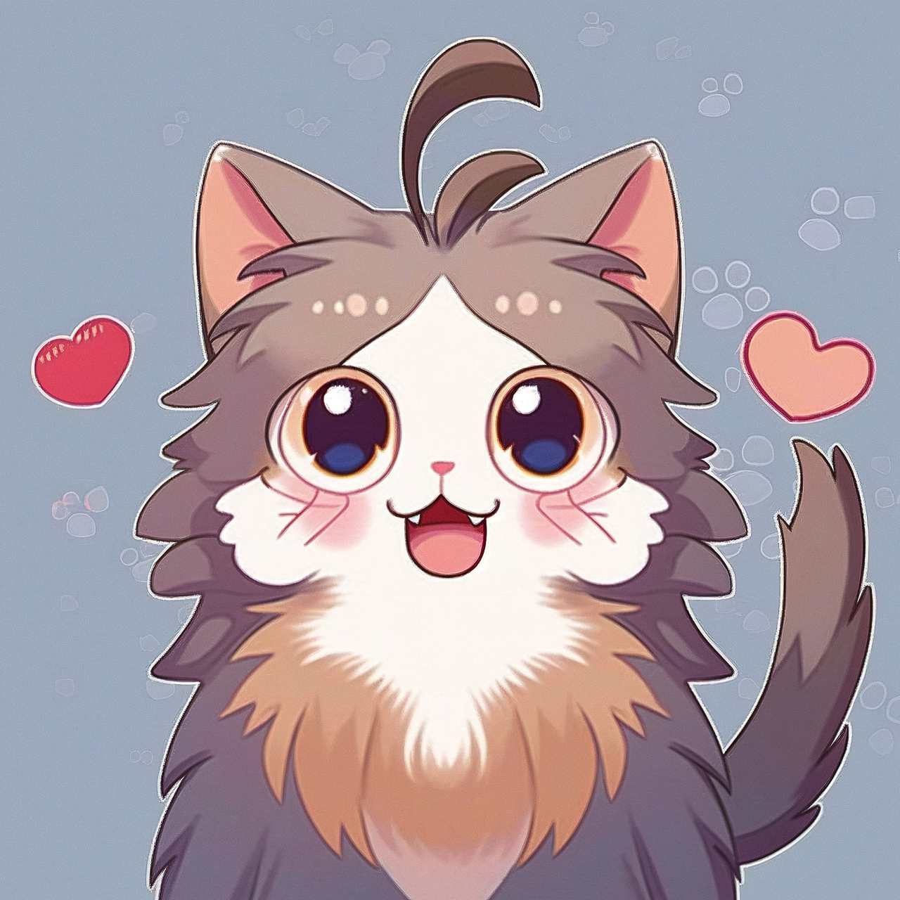 Cute Mainecoon cat illustration showcasing Midjourney prompt techniques for anime styles.