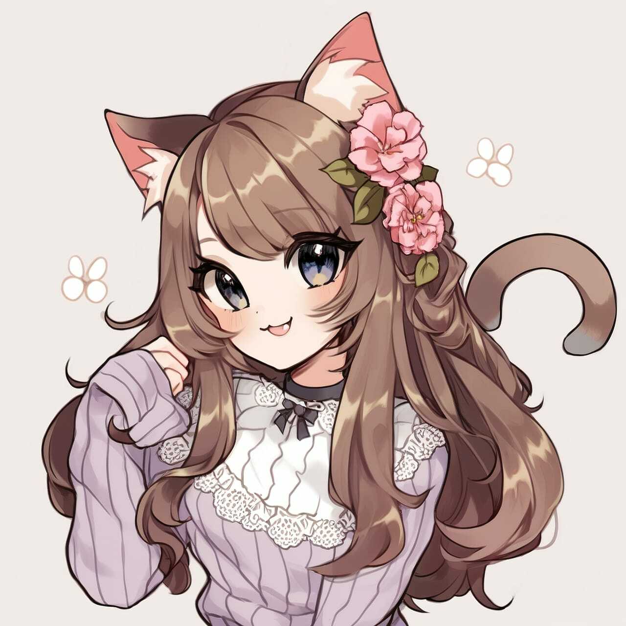 Anime character with cat ears, flowers, and sweater, showcasing Midjourney prompt engineering for anime styles.