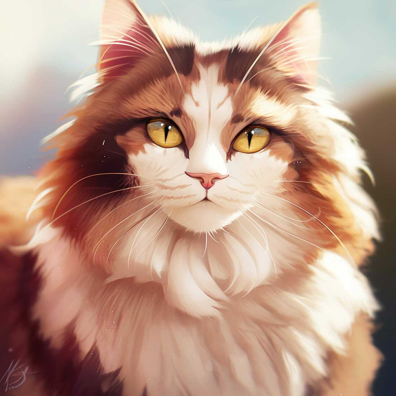 Cute Mainecoon cat generated using Midjourney prompt techniques for anime styles.