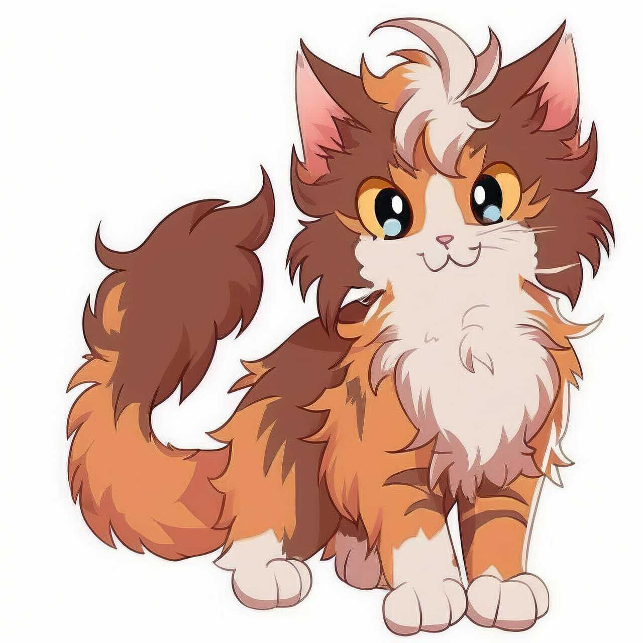 Cute Mainecoon cat illustration showcasing anime style, relevant for Midjourney prompt engineering and --niji modifier.